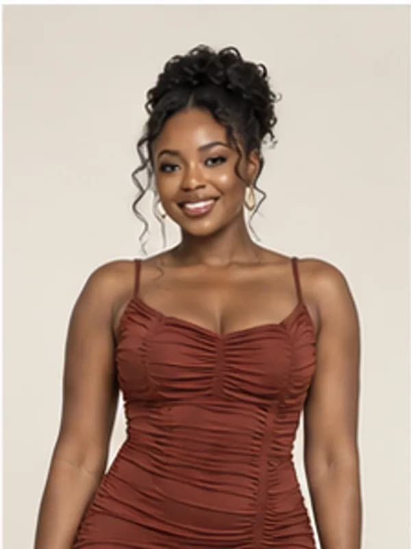 Naa ruched mini dress, Rust, upper detail