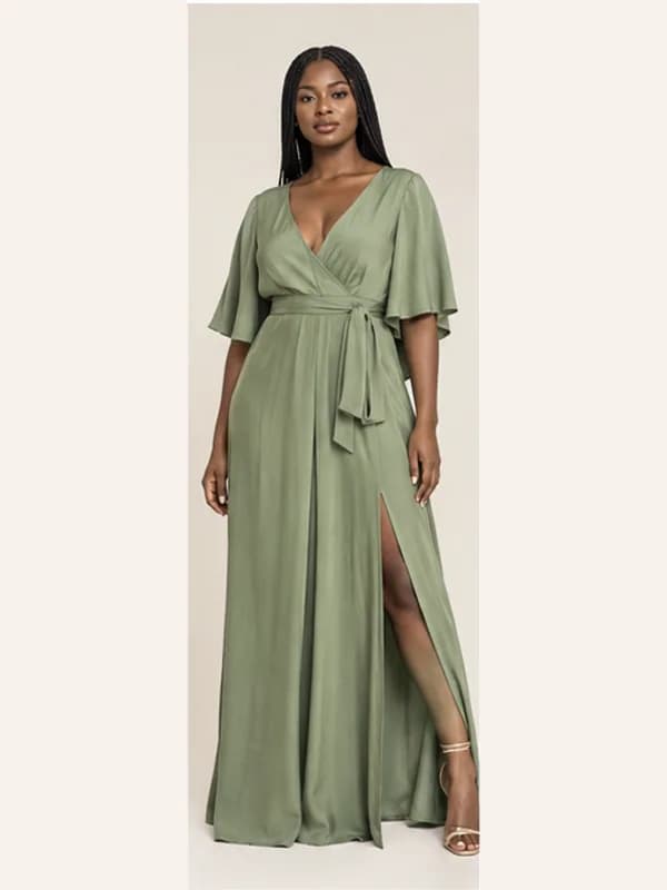 Abena wrap maxi dress, Sage, full view