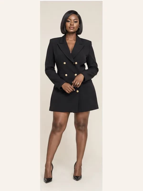 Sena tailored blazer dress, Black, full view