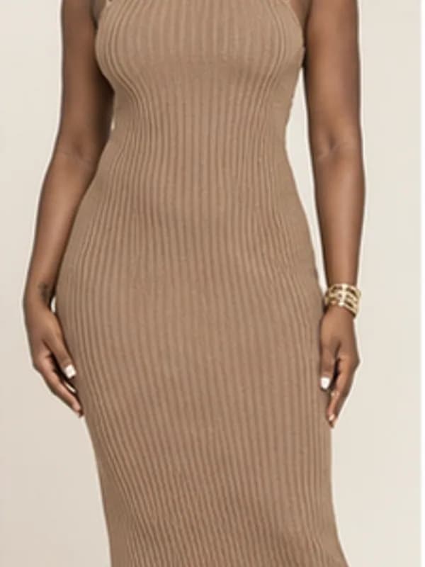 Efua knit column dress, Taupe, garment detail