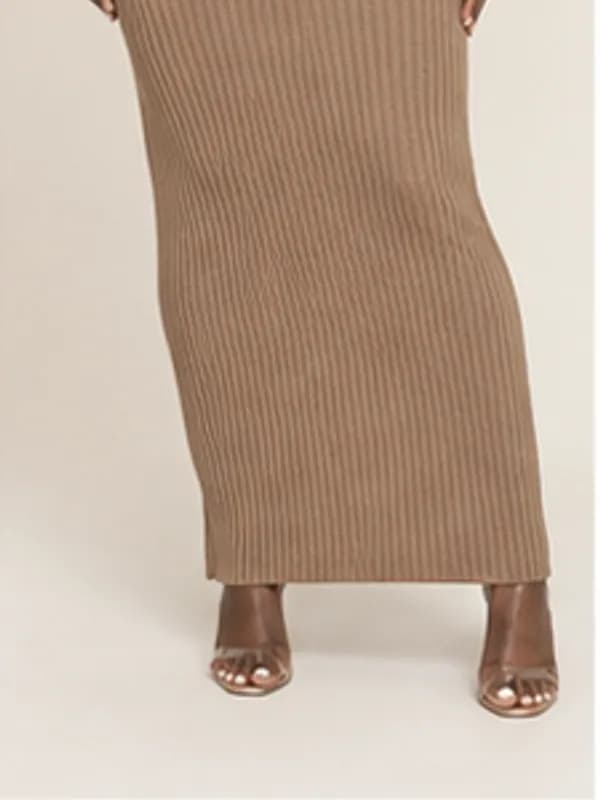 Efua knit column dress, Taupe, silhouette detail