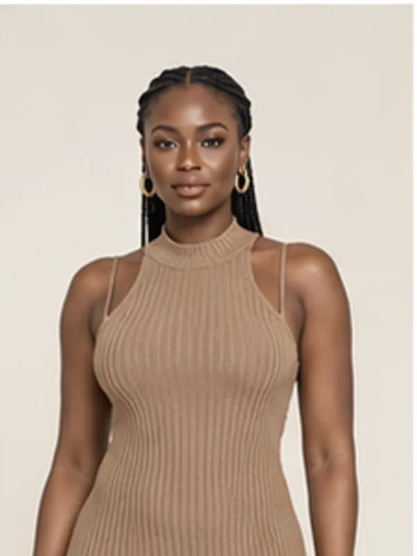 Efua knit column dress, Taupe, upper detail