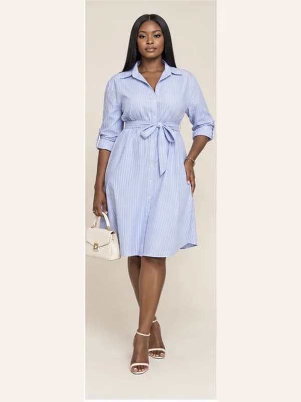 Afi belted shirt dress, Sky, full view