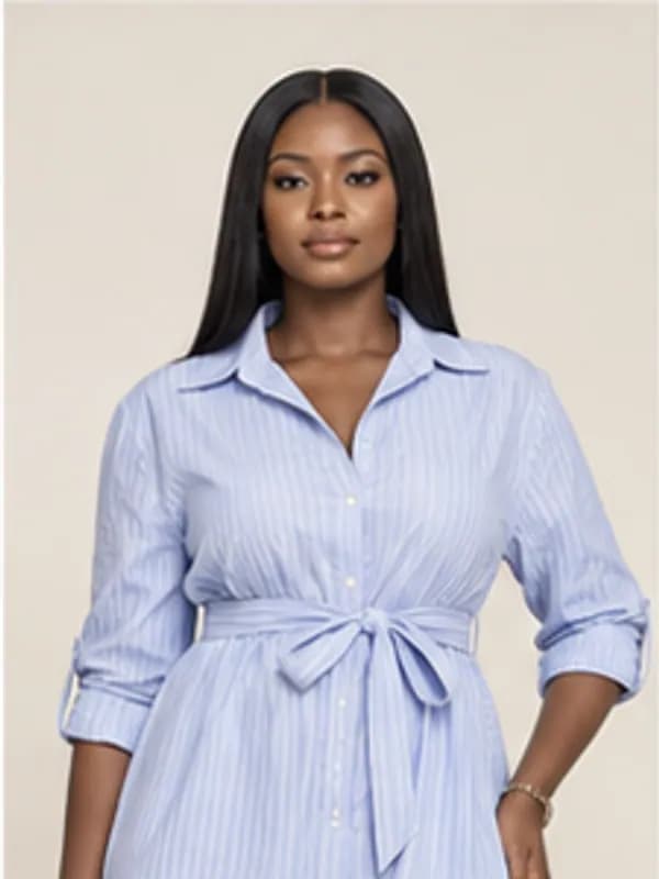 Afi belted shirt dress, Sky, upper detail