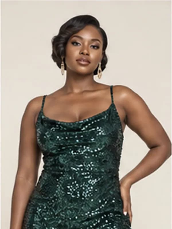 Esi sequin evening dress, Midnight, upper detail