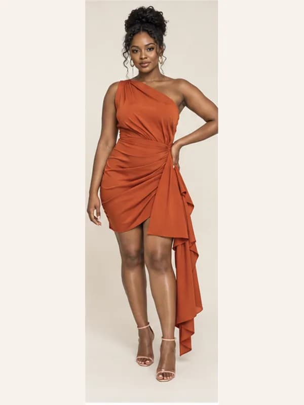 Zuri asymmetric cocktail dress, Tangerine, full view