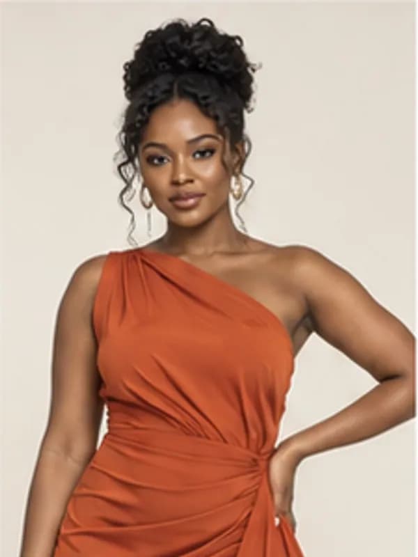 Zuri asymmetric cocktail dress, Tangerine, upper detail