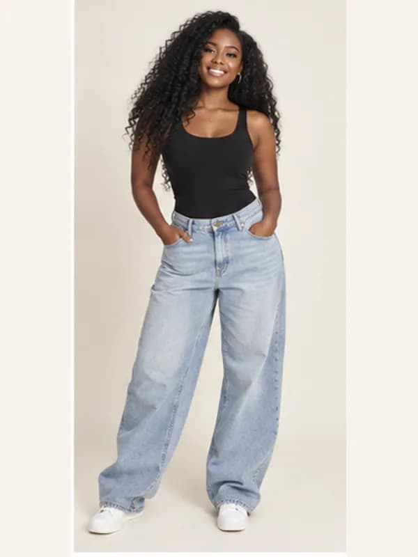 Madina light baggy jeans, Light wash, full view
