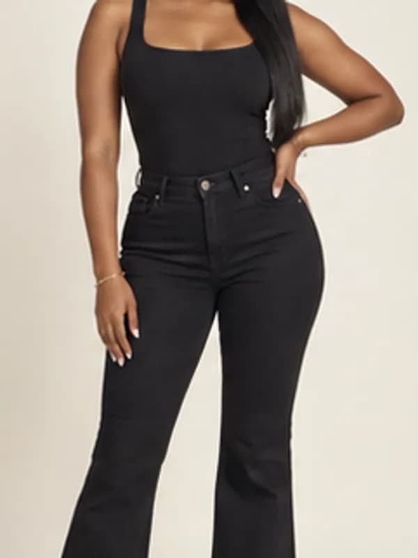 Achimota black flare jeans, Washed black, garment detail