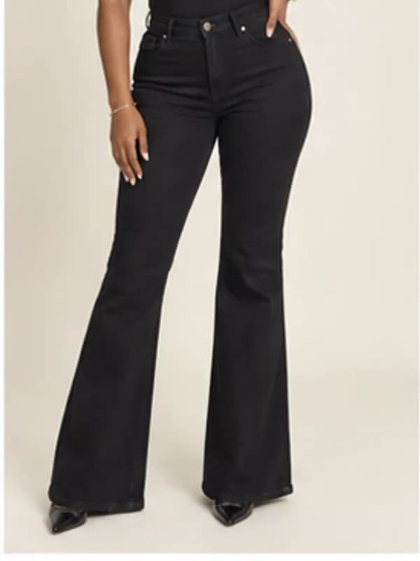 Achimota black flare jeans, Washed black, silhouette detail