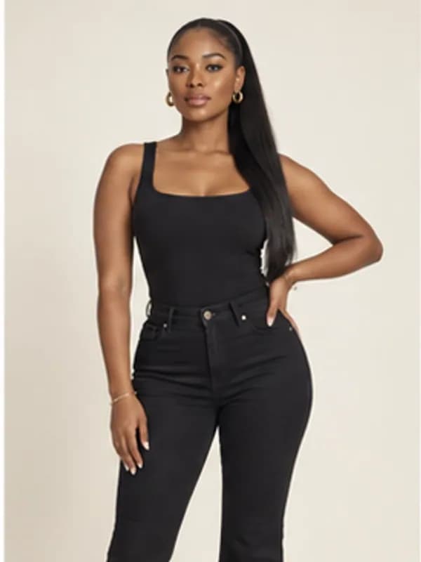 Achimota black flare jeans, Washed black, upper detail