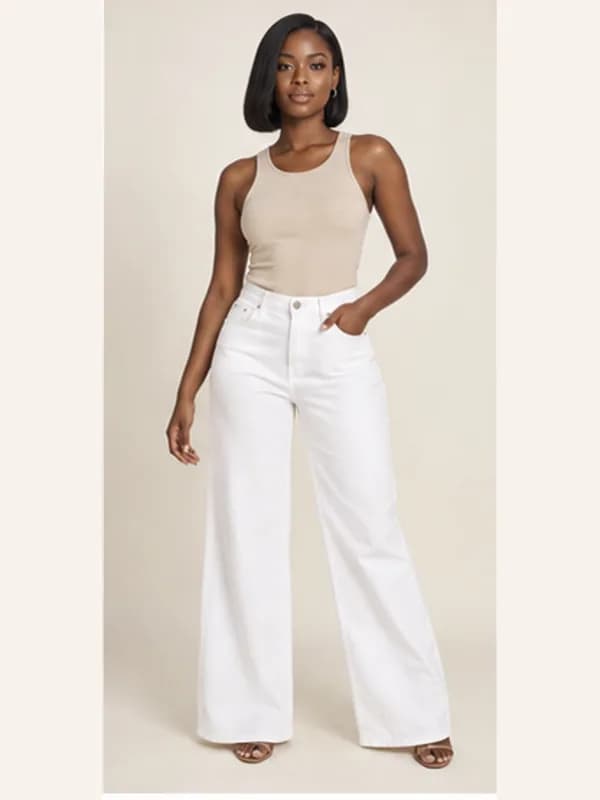 Cantonments white wide-leg jeans, White, full view