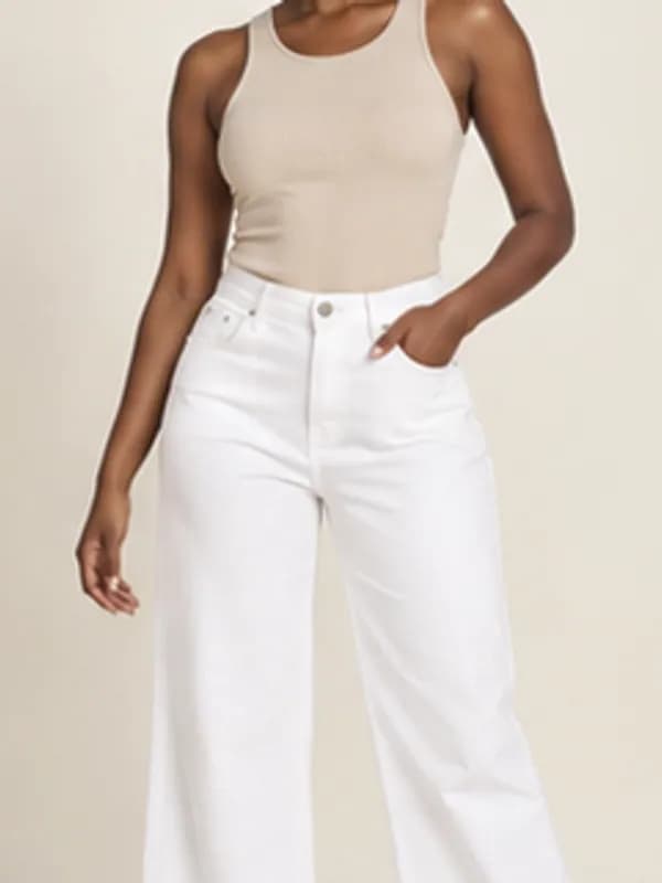 Cantonments white wide-leg jeans, White, garment detail