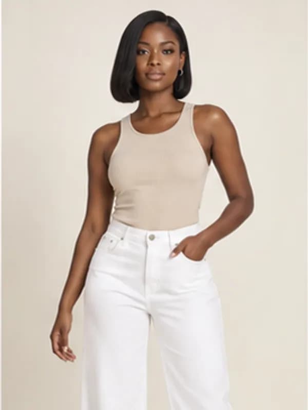 Cantonments white wide-leg jeans, White, upper detail