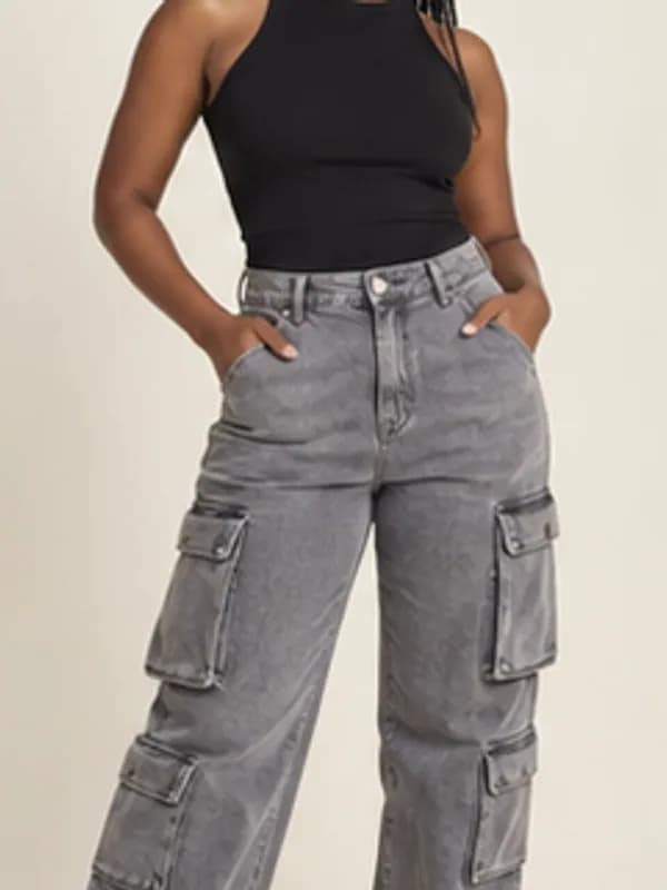 Dzorwulu grey cargo jeans, Slate, garment detail