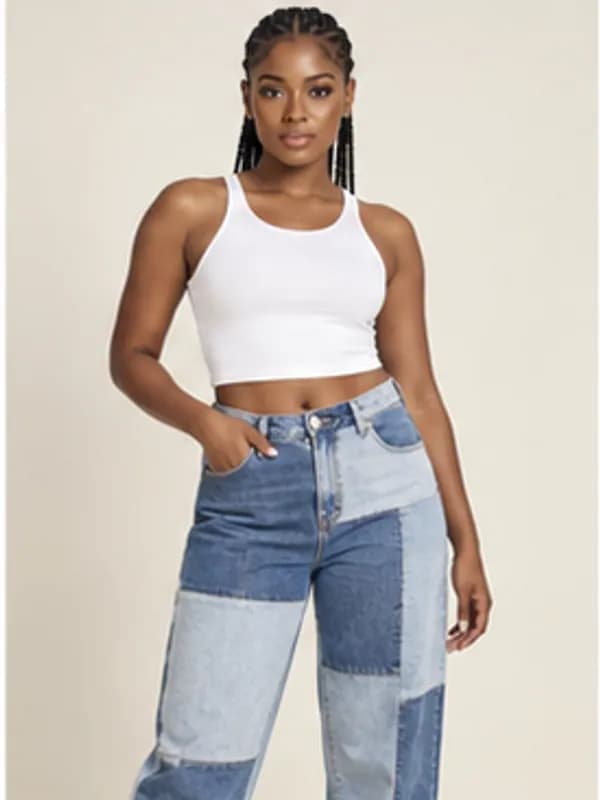 Nungua patchwork jeans, Mixed wash, upper detail