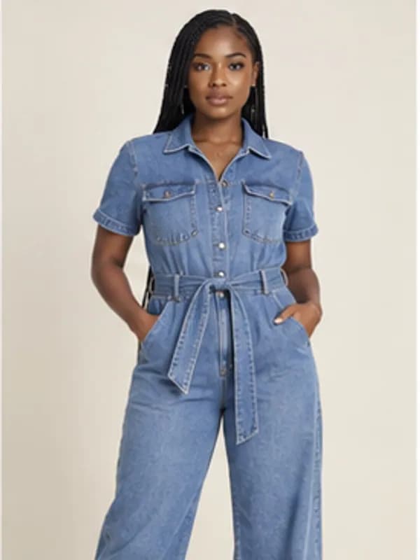 Legon denim jumpsuit, Classic blue, upper detail