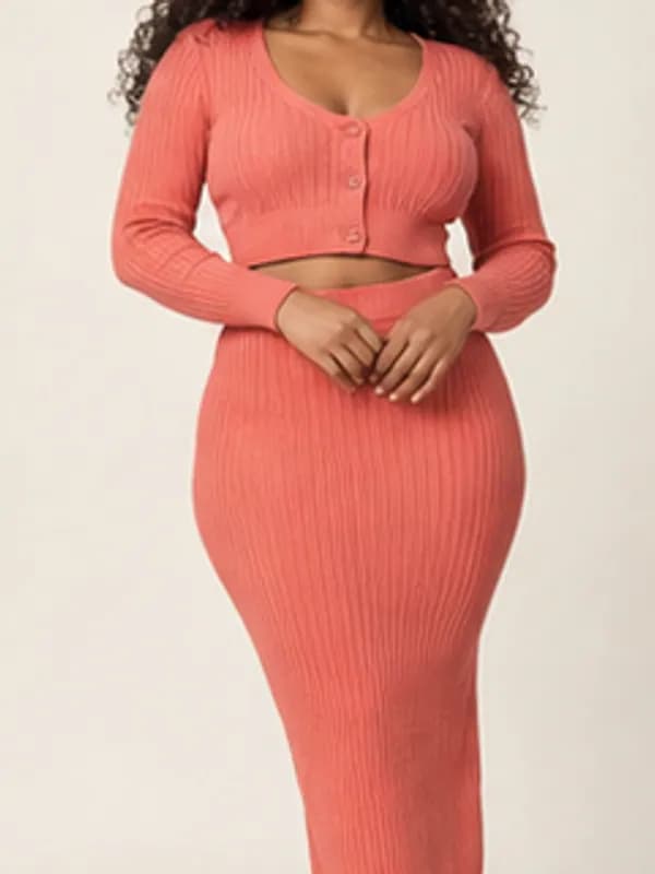 Sika coral knit skirt set, Coral, garment detail