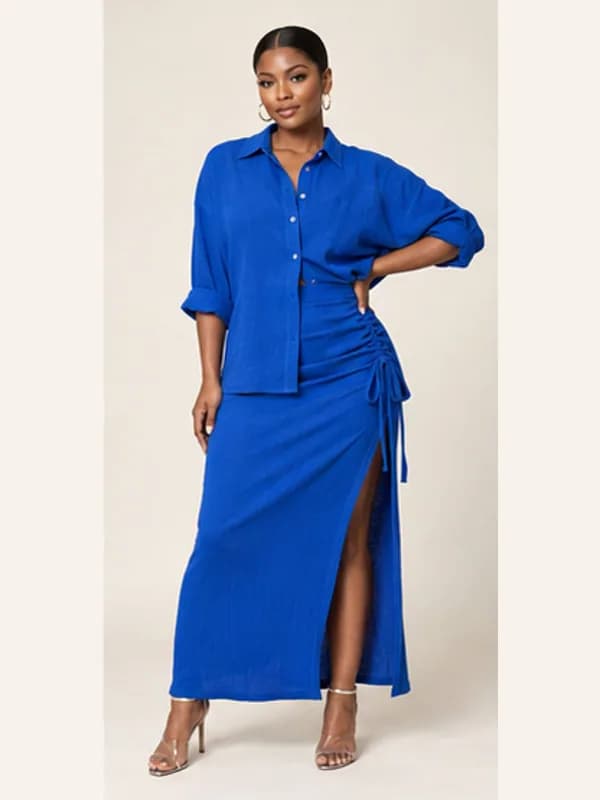 Araba cobalt shirt skirt set, Cobalt, full view