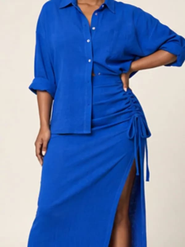 Araba cobalt shirt skirt set, Cobalt, garment detail