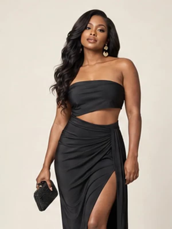Enyonam black evening set, Black, upper detail