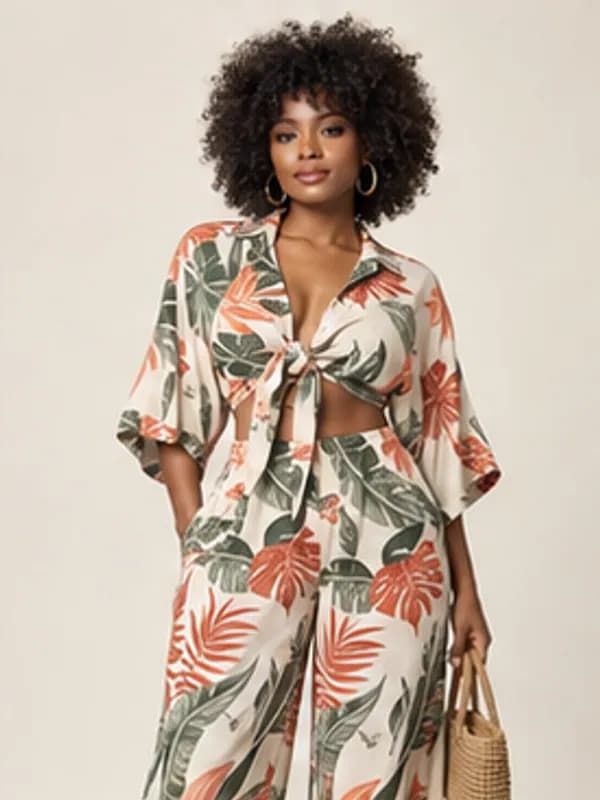 Dzifa printed resort set, Sunset print, upper detail