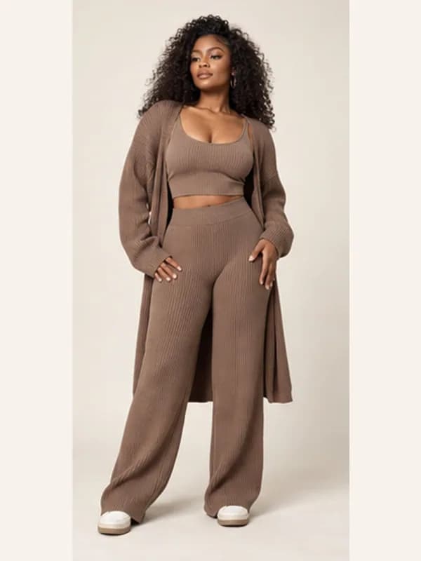 Afia mocha ribbed set, Mocha, full view