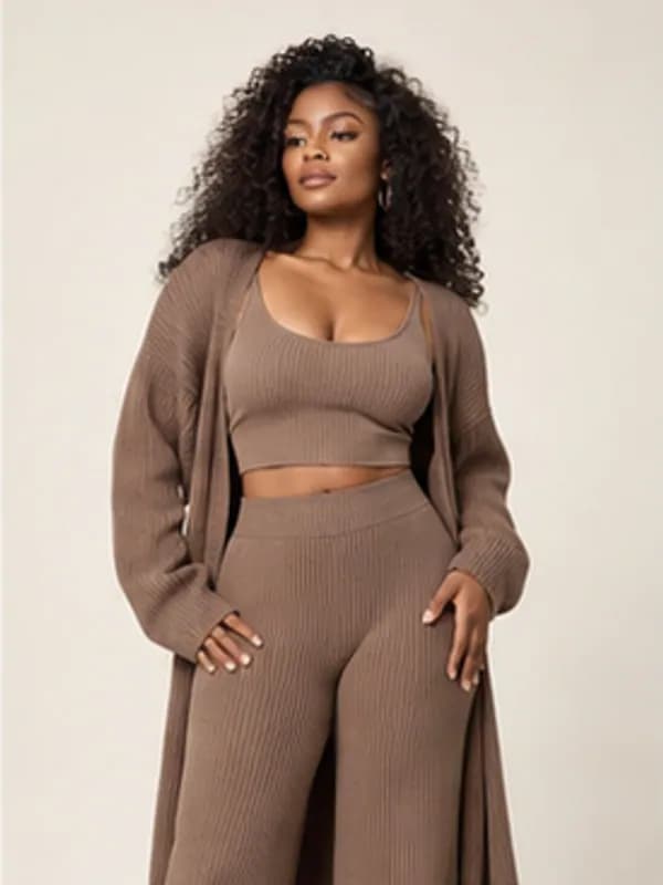 Afia mocha ribbed set, Mocha, upper detail
