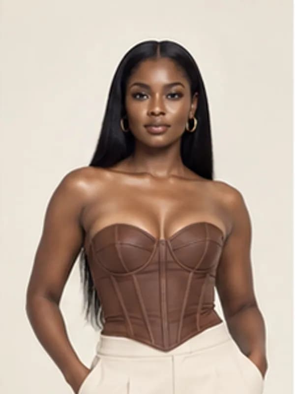 Elmina corset top, Chocolate, upper detail