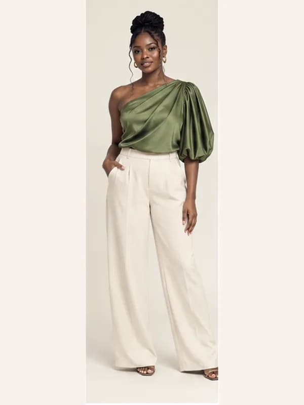 Osu one-shoulder blouse, Olive, full view
