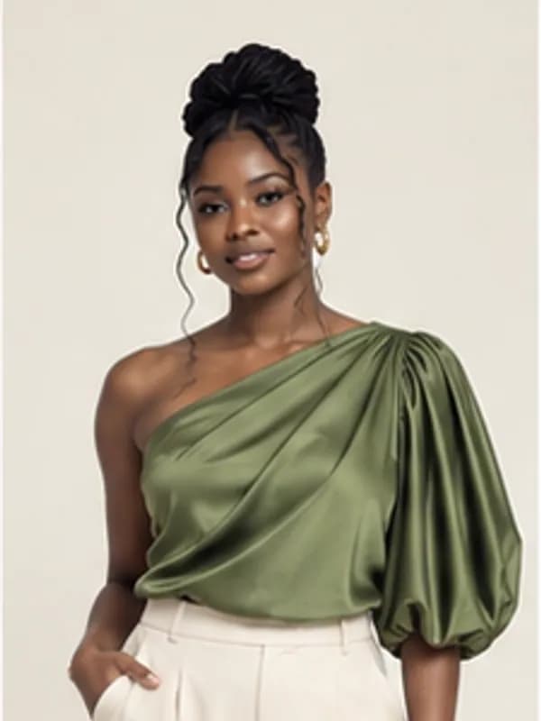 Osu one-shoulder blouse, Olive, upper detail