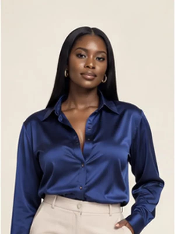 Cantonments satin shirt, Cobalt, upper detail