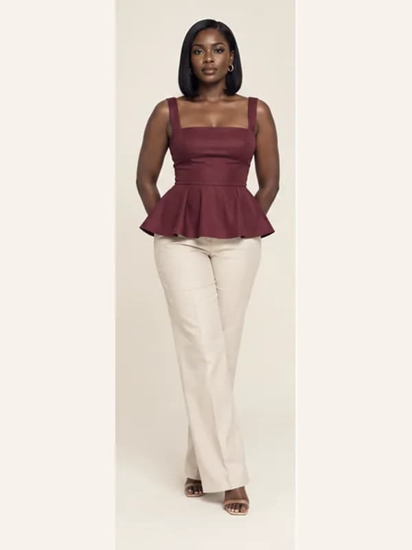 Airport peplum top, Burgundy, full view