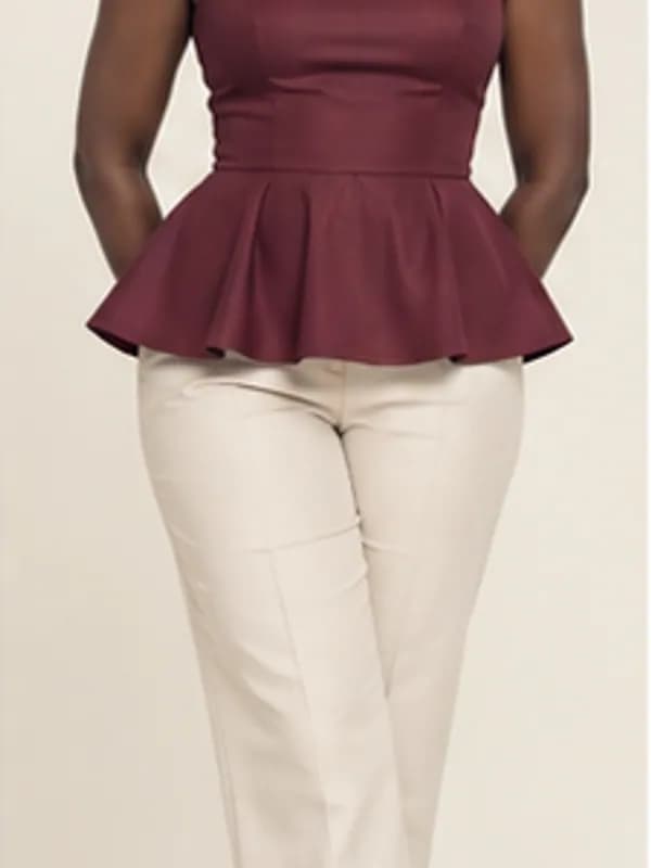 Airport peplum top, Burgundy, garment detail
