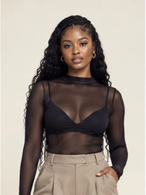Ridge mesh long-sleeve top, Black, upper detail