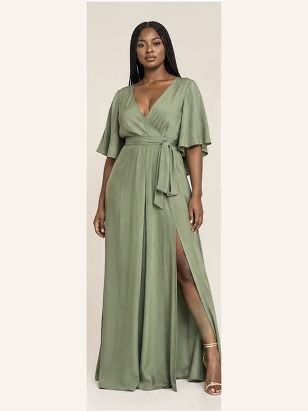 Abena wrap maxi dress, Sage, full view