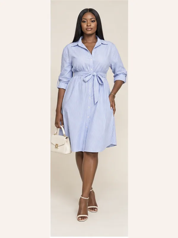 Afi belted shirt dress, Sky, full view