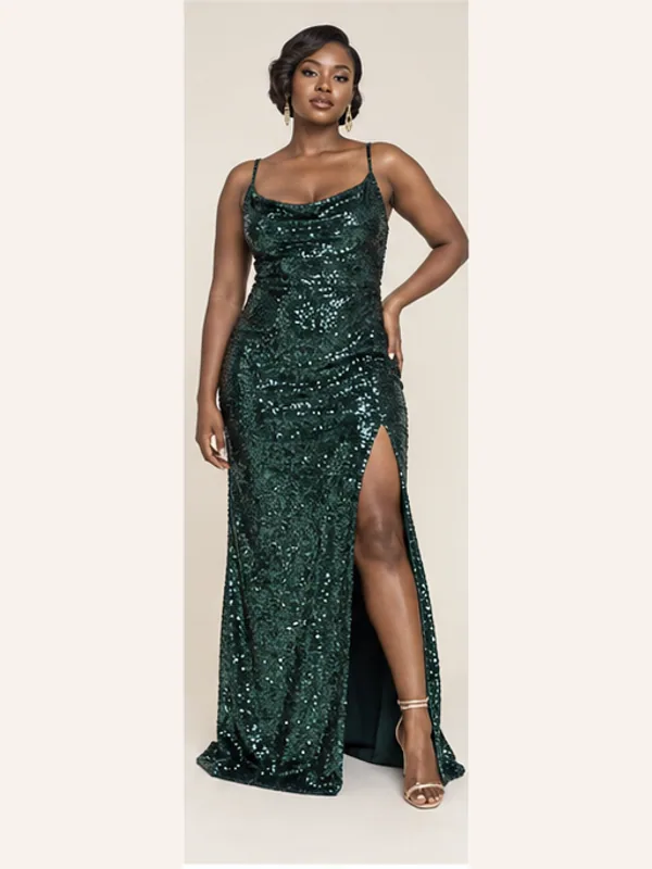 Esi sequin evening dress, Midnight, full view