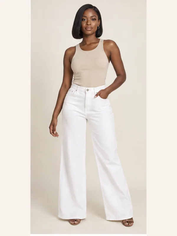 Cantonments white wide-leg jeans, White, full view