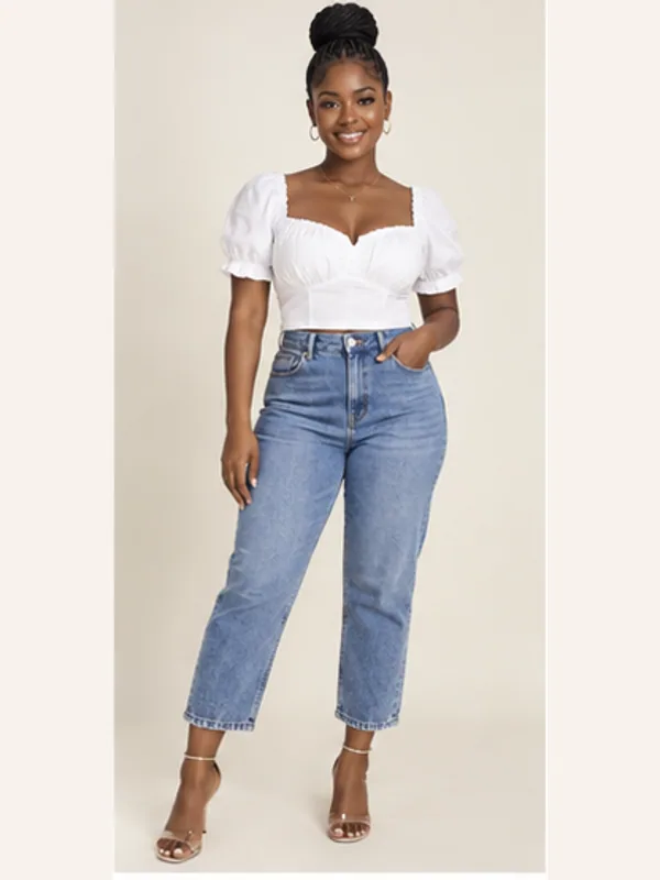 Tesano cropped mom jeans, Mid blue, full view