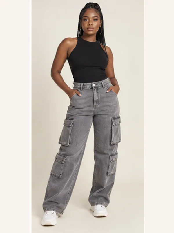 Dzorwulu grey cargo jeans, Slate, full view