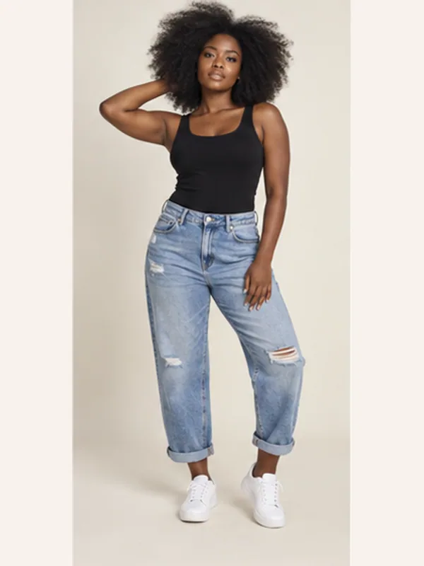 Teshie raw-hem boyfriend jeans, Vintage blue, full view
