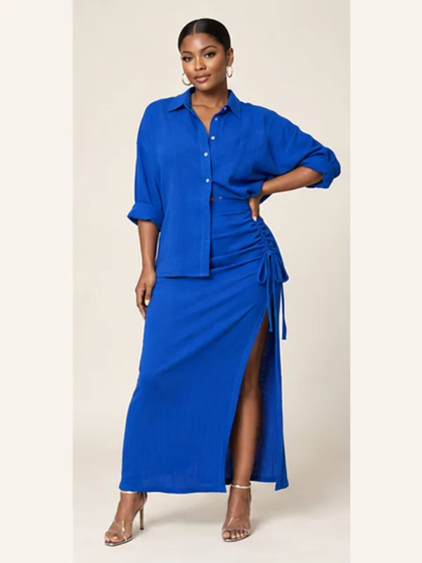 Araba cobalt shirt skirt set, Cobalt, full view