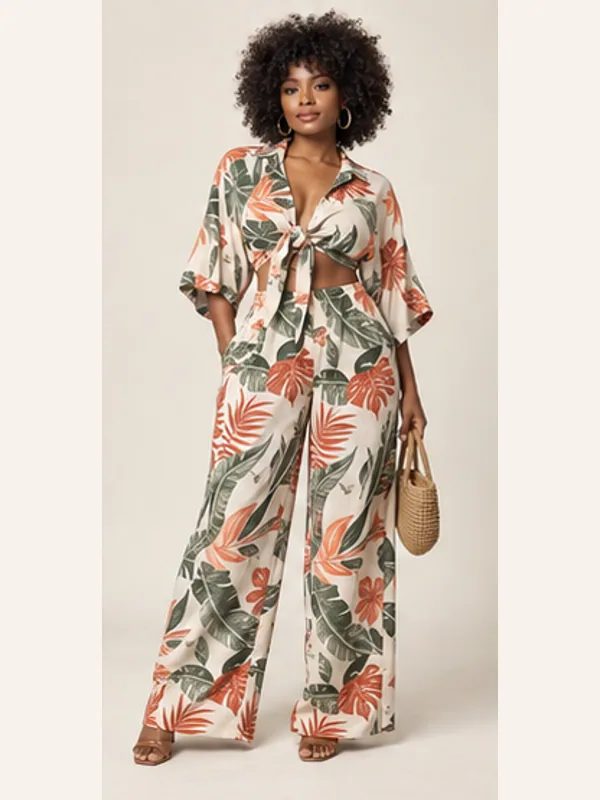 Dzifa printed resort set, Sunset print, full view