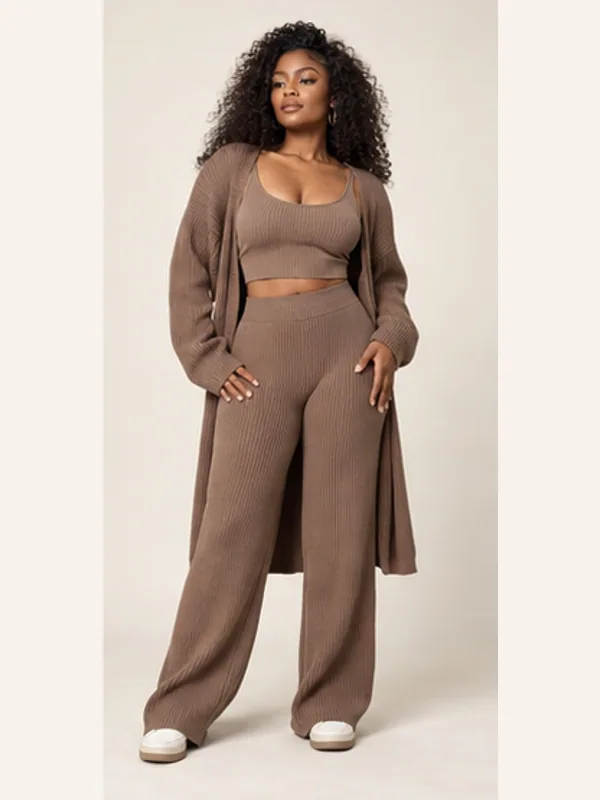 Afia mocha ribbed set, Mocha, full view