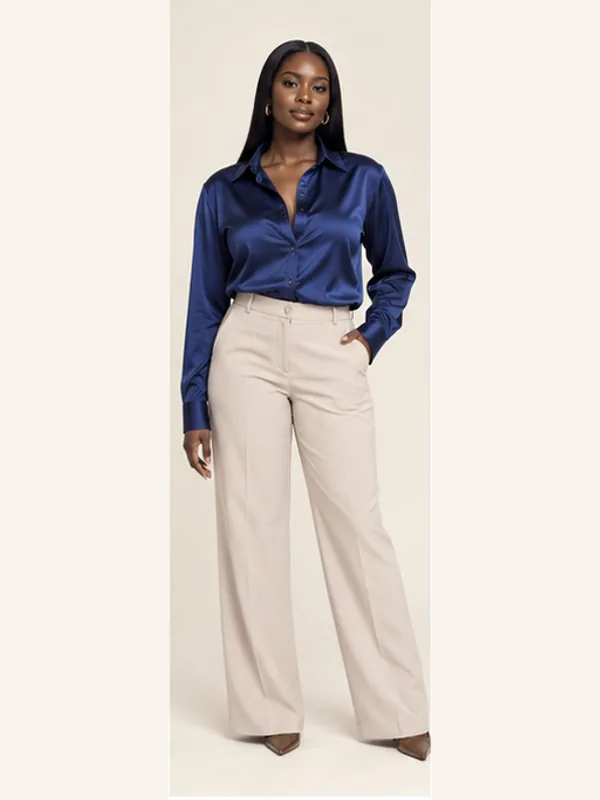 Cantonments satin shirt, Cobalt, full view