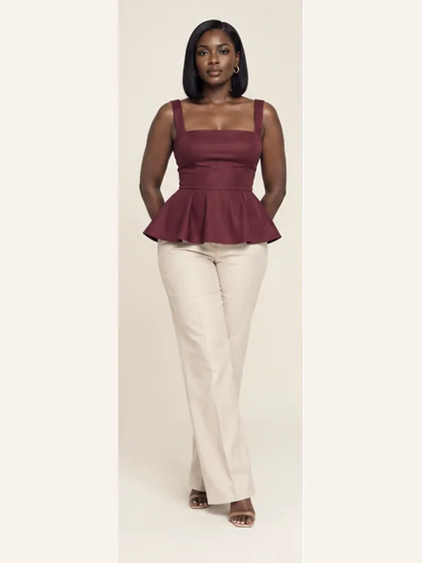 Airport peplum top, Burgundy, full view